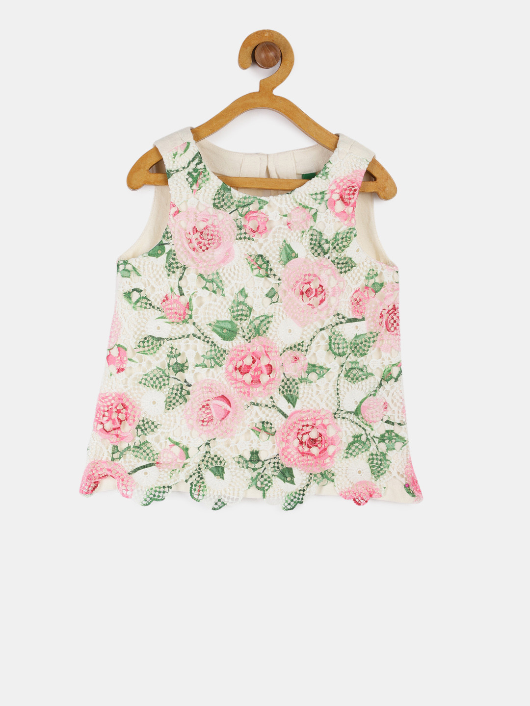 

United Colors of Benetton Girls Off-White & Pink Self Design Top