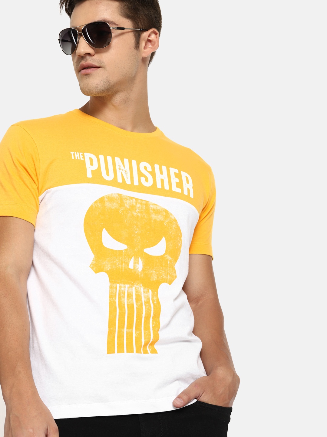

Kook N Keech Marvel Men Yellow White Printed Round Neck Pure Cotton T-shirt