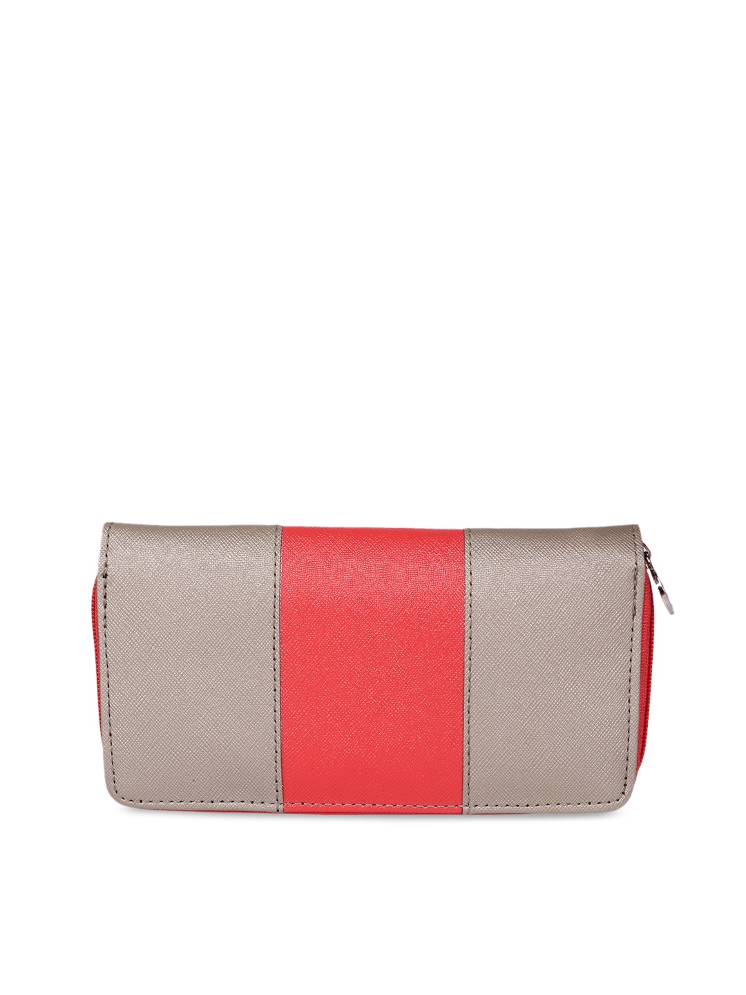 

OsaiZ Women Brown & Red Colourblocked Zip Around Wallet