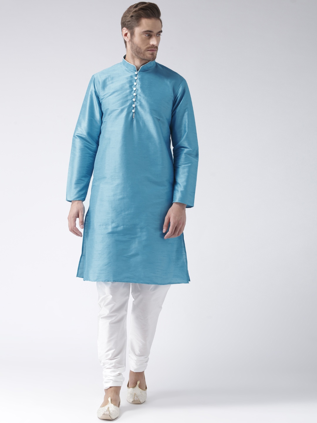 

Hangup Men Blue & White Solid Kurta with Churidar