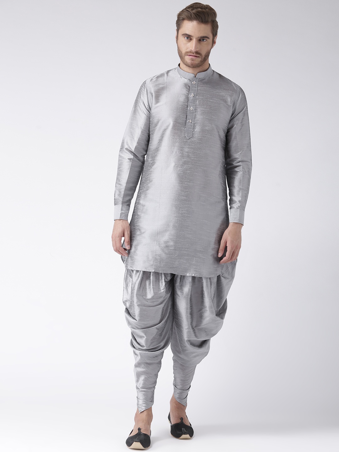 

Hangup Men Silver-Toned Solid Kurta with Dhoti Pants