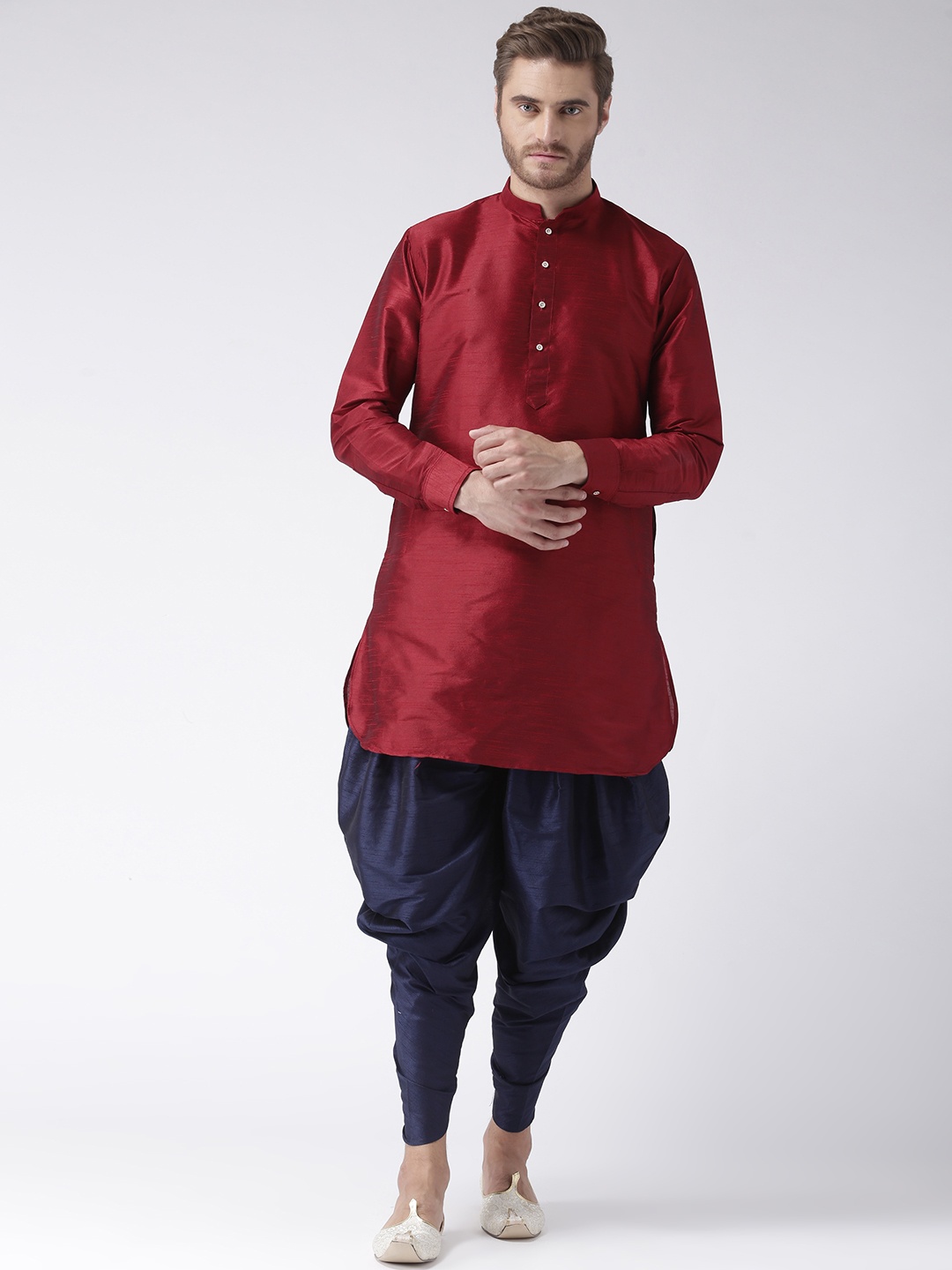 

Hangup Men Red & Blue Solid Kurta with Dhoti Pants