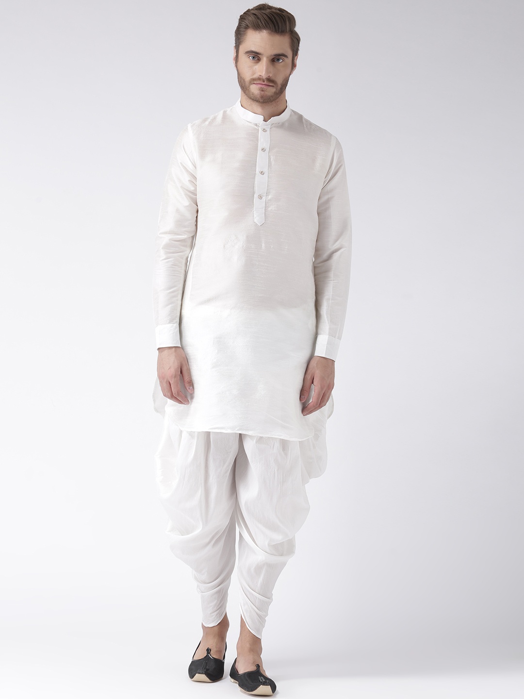 

Hangup Men White Solid Kurta with Dhoti Pants