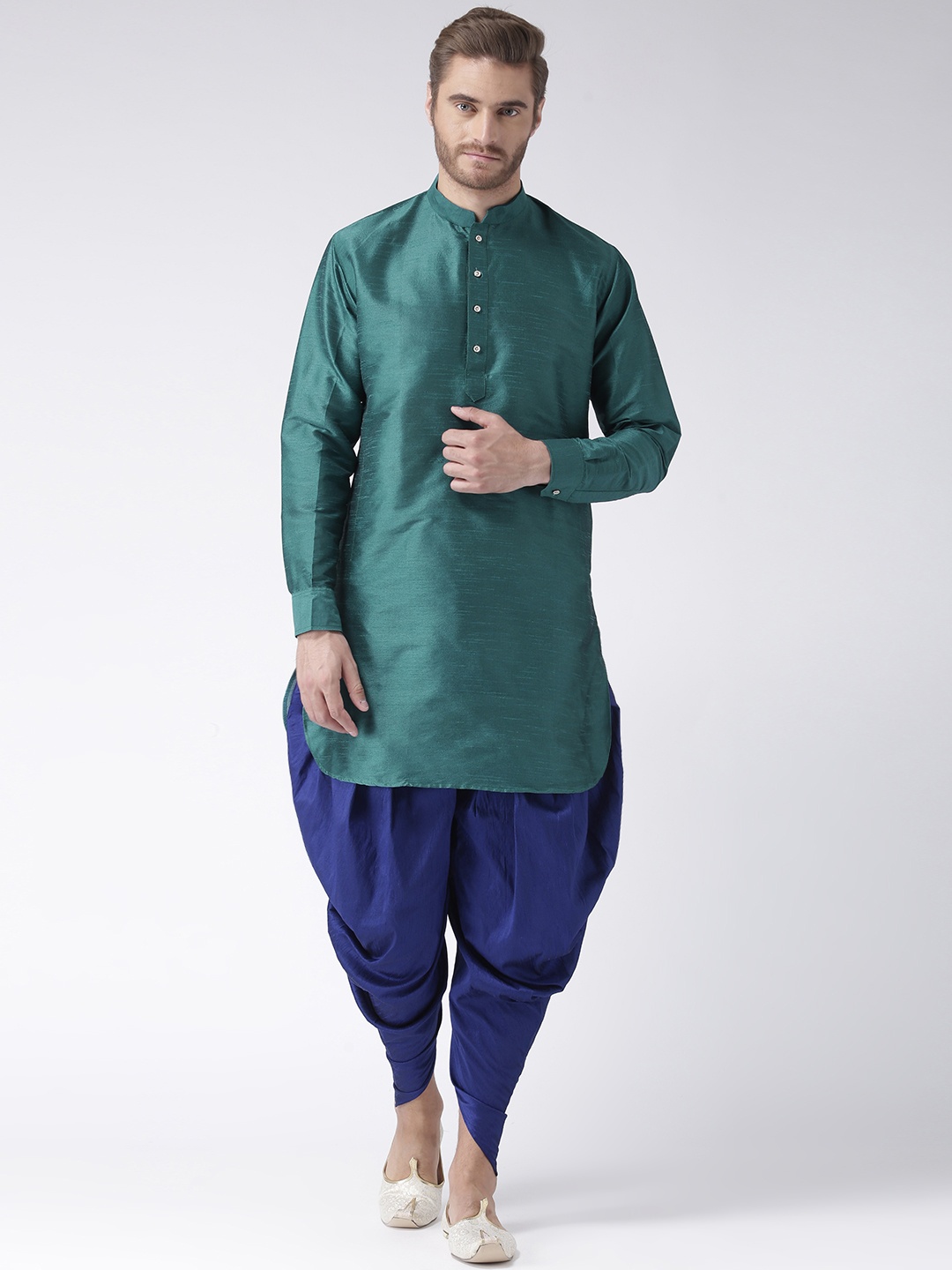 

Hangup Men Teal Green & Blue Solid Kurta with Dhoti Pants