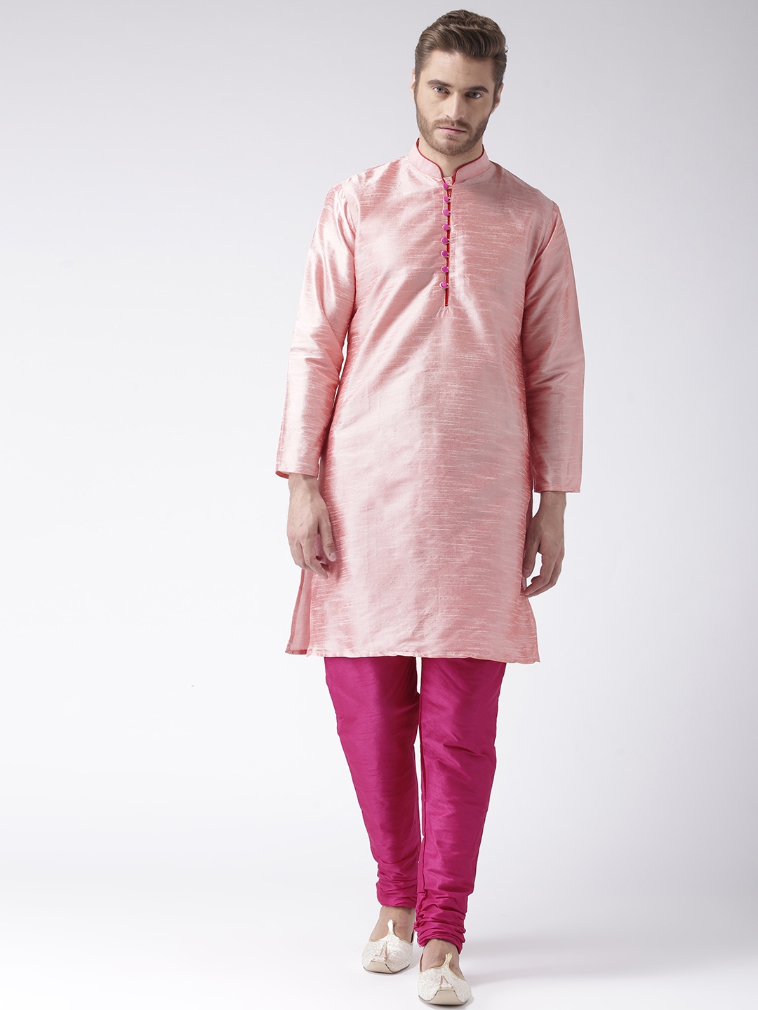 

Hangup Men Pink Solid Kurta with Churidar