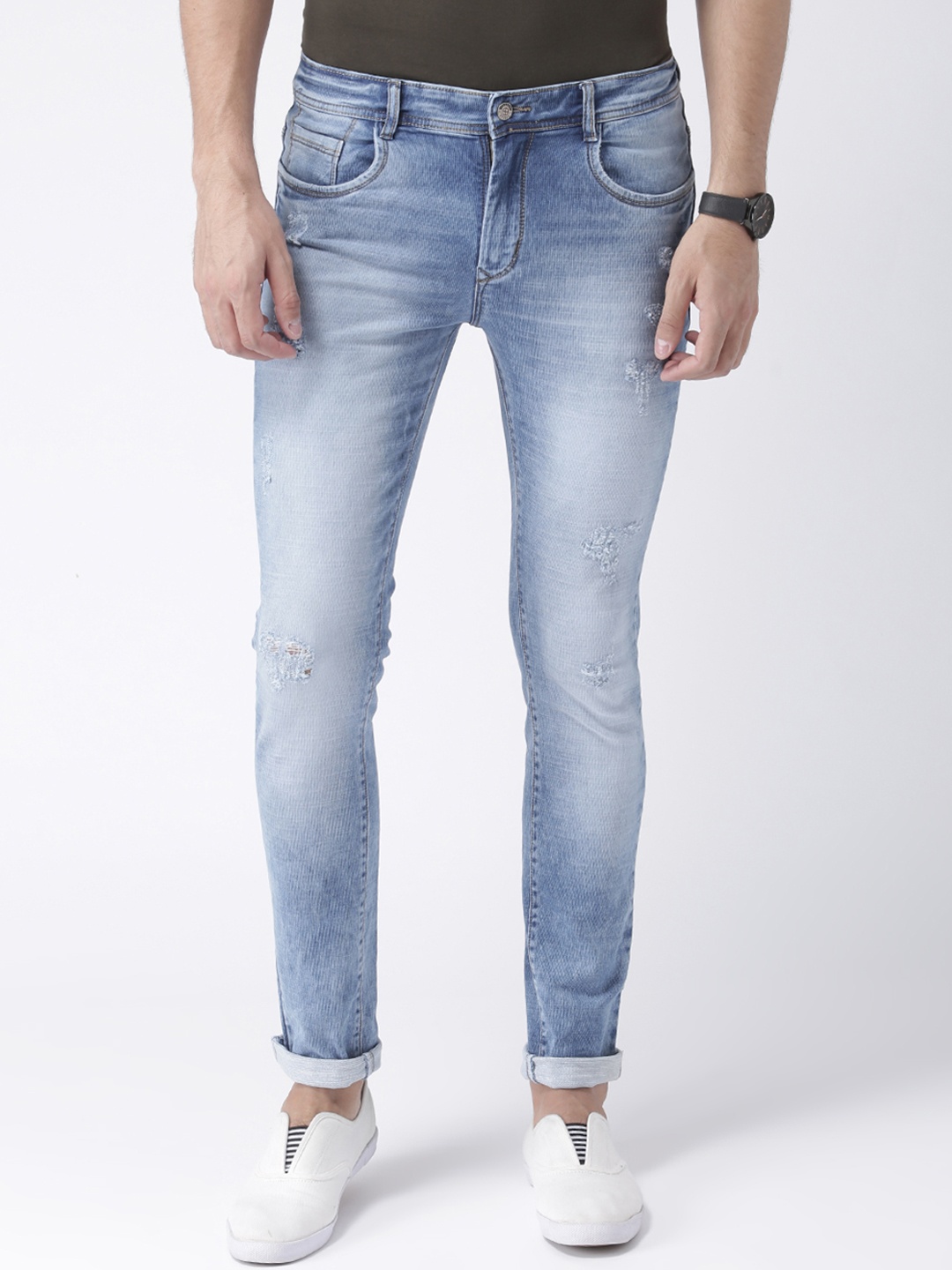 Hangup Men Blue Slim Fit Mid-Rise Clean Look Stretchable Jeans