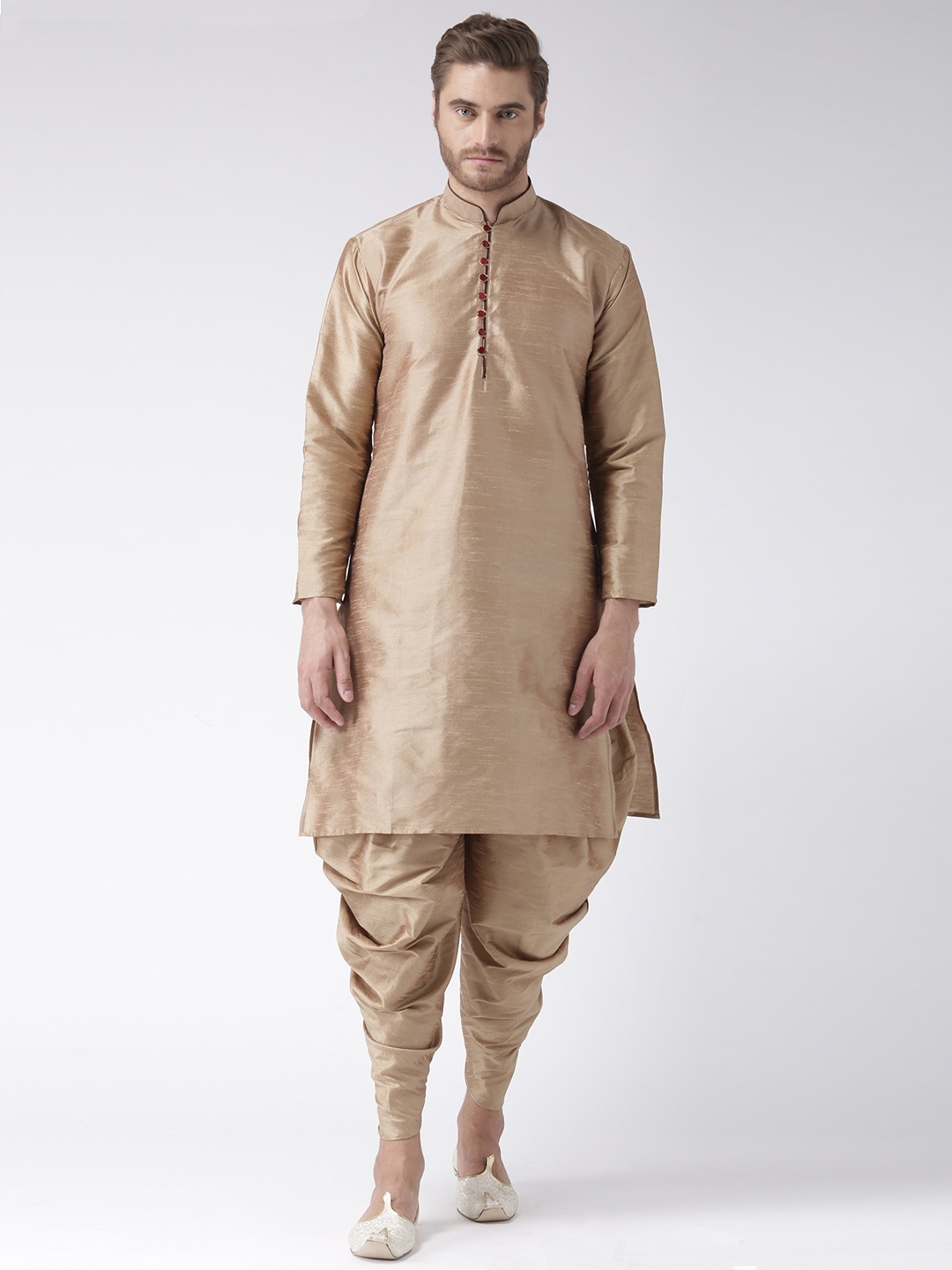 

Hangup Men Khaki Solid Kurta with Dhoti Pants