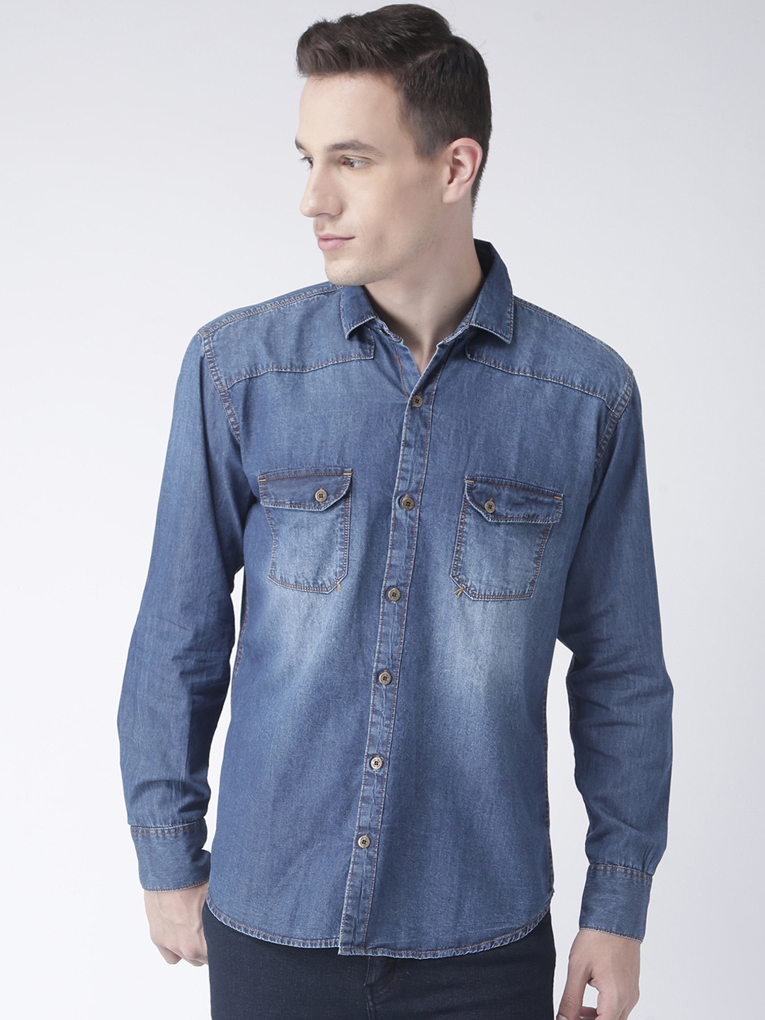 

Hangup Men Blue Regular Fit Faded Denim Casual Shirt