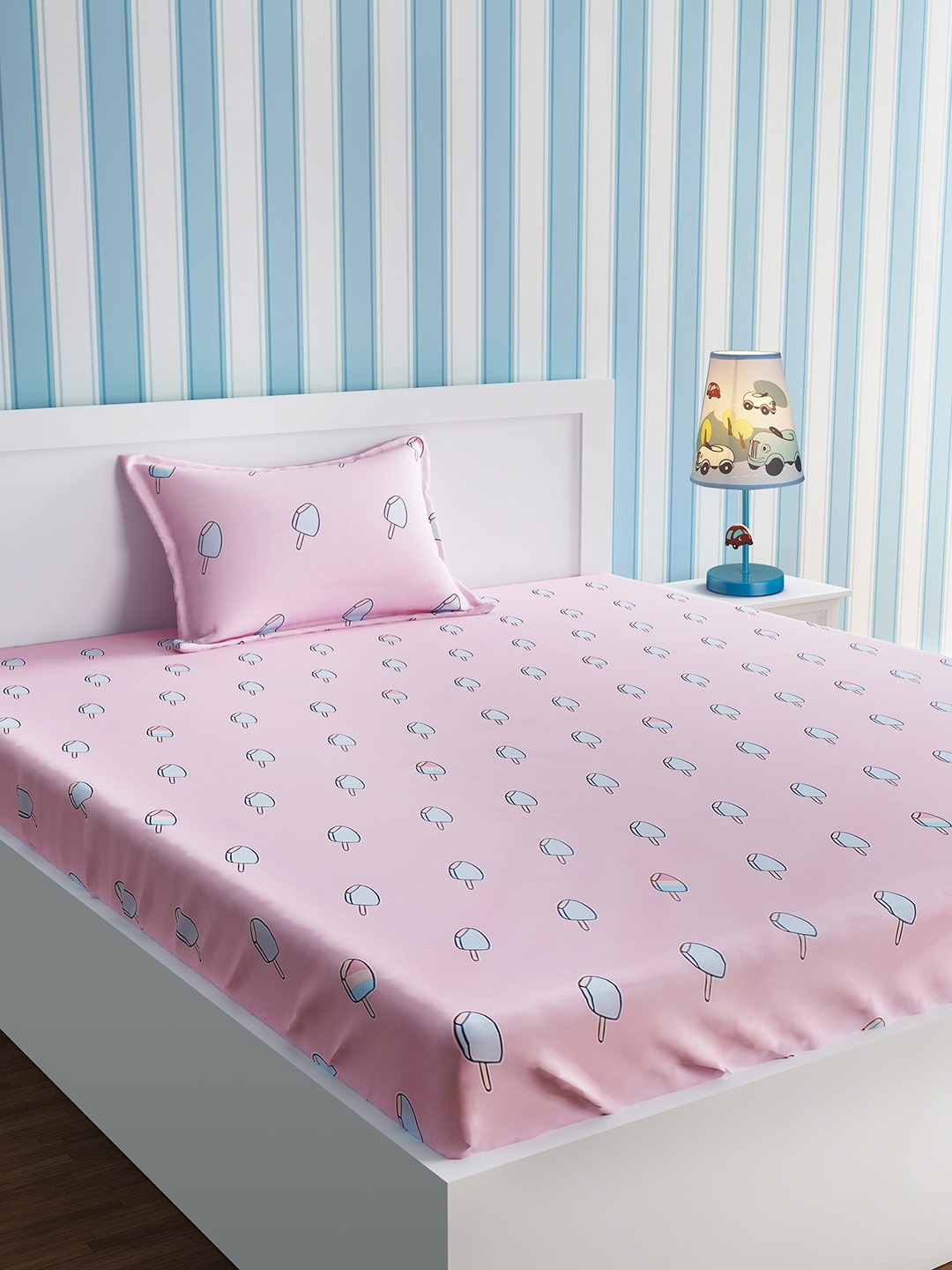 

URBAN DREAM Pink Flat 210 TC Cotton 1 Single Bedsheet with 1 Pillow Covers