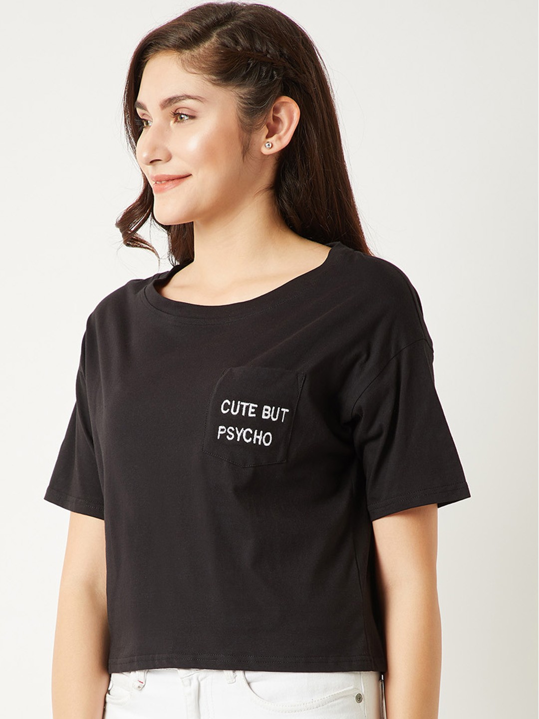 

Miss Chase Women Black Printed Round Neck T-shirt