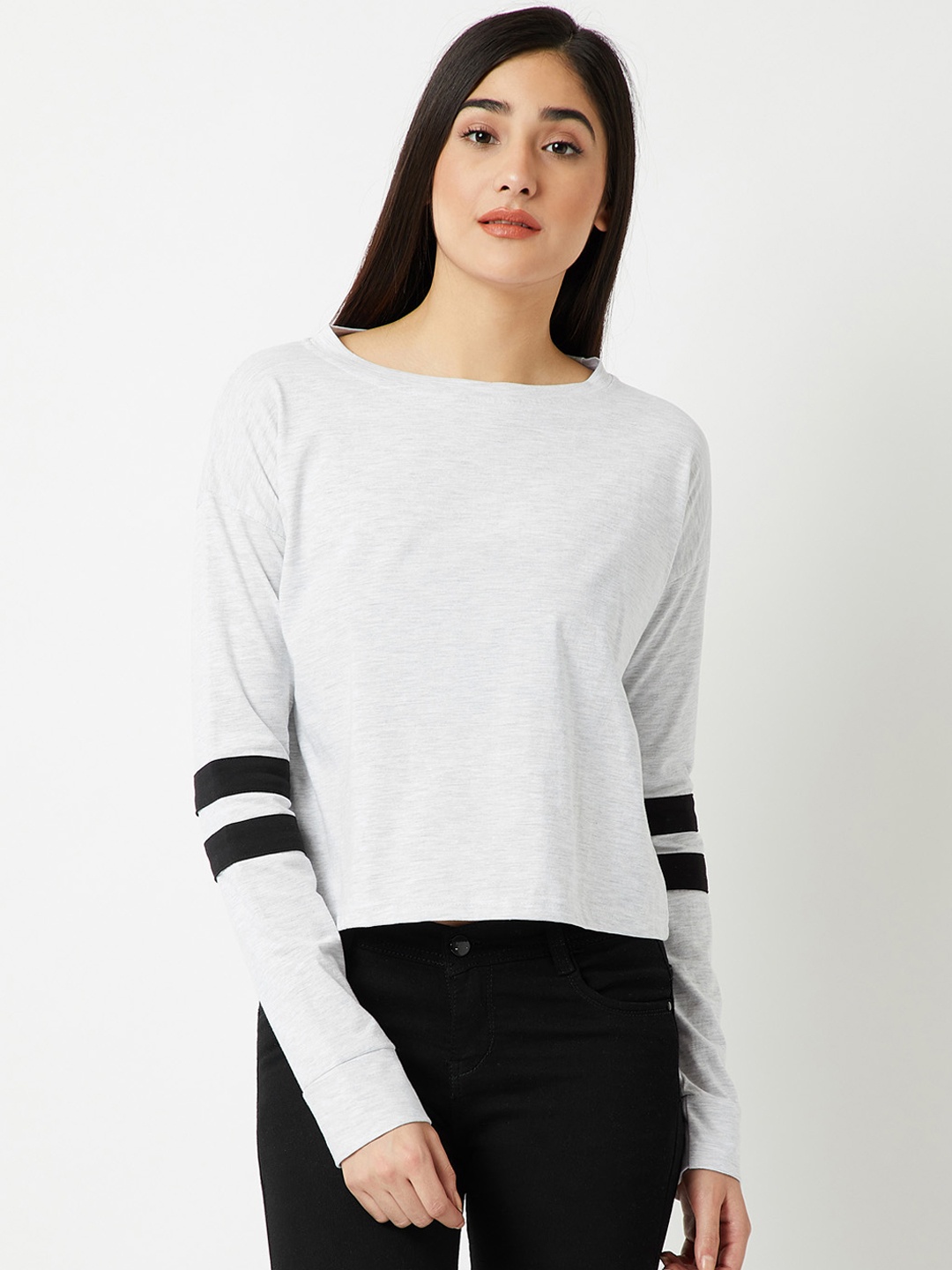 

Miss Chase Women Grey Solid Boxy Pure Cotton Top