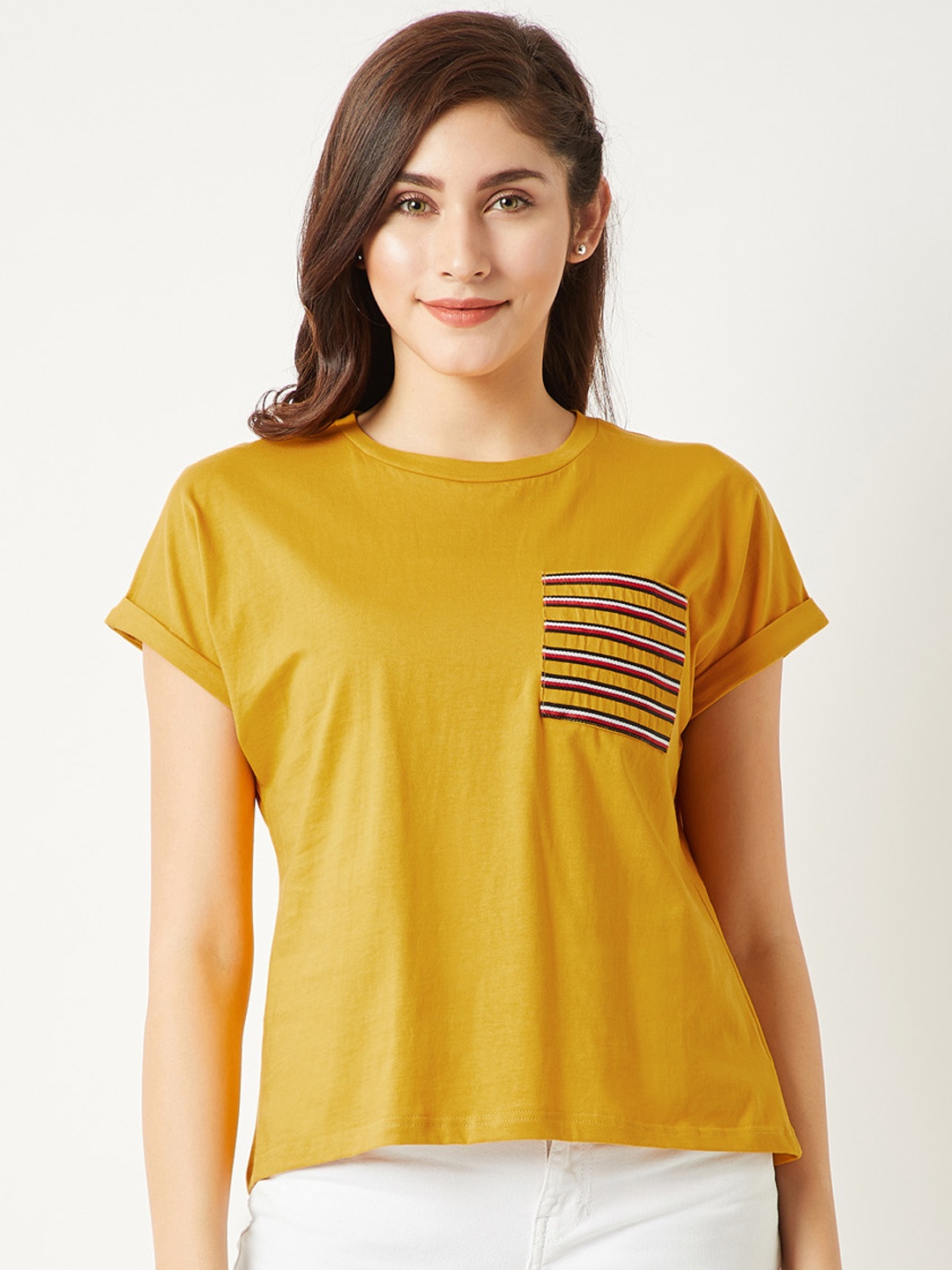 

Miss Chase Women Mustard Coloured Solid Round Neck T-shirt