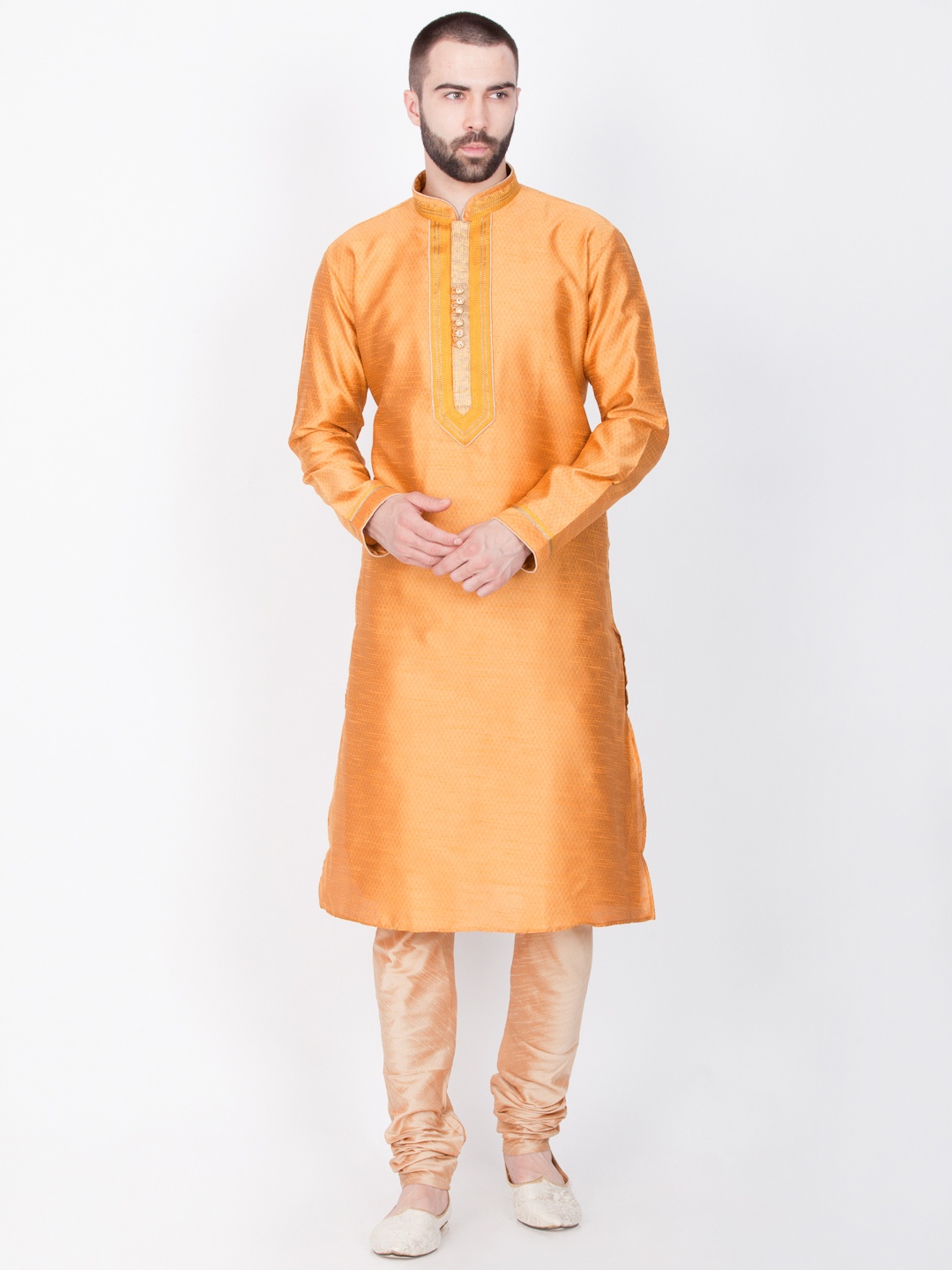 

Sanwara Men Yellow Woven Design Straight Kurta