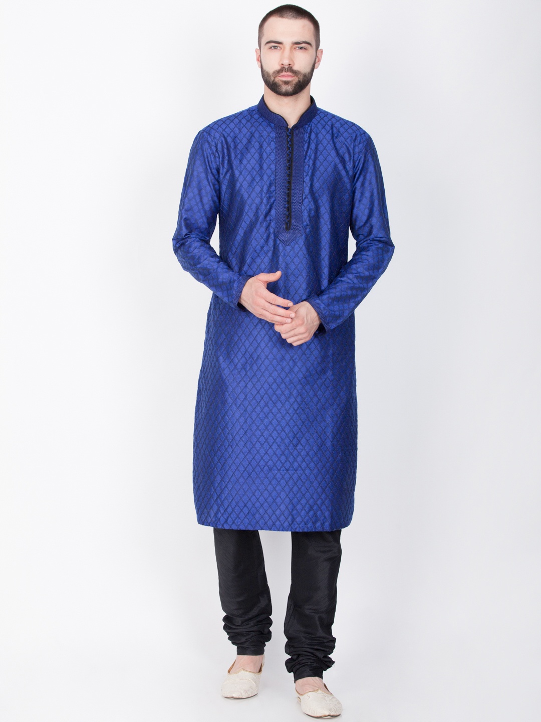

Sanwara Men Blue Woven Design Straight Kurta