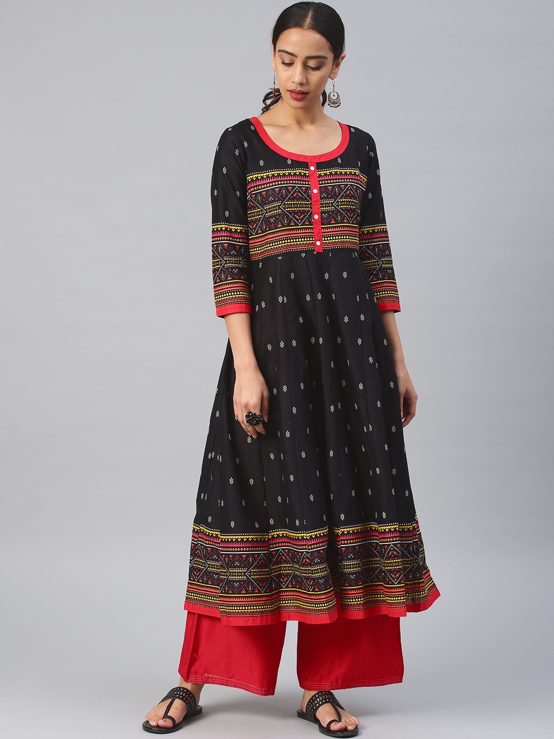 

Vishudh Women Black Printed Anarkali Kurta