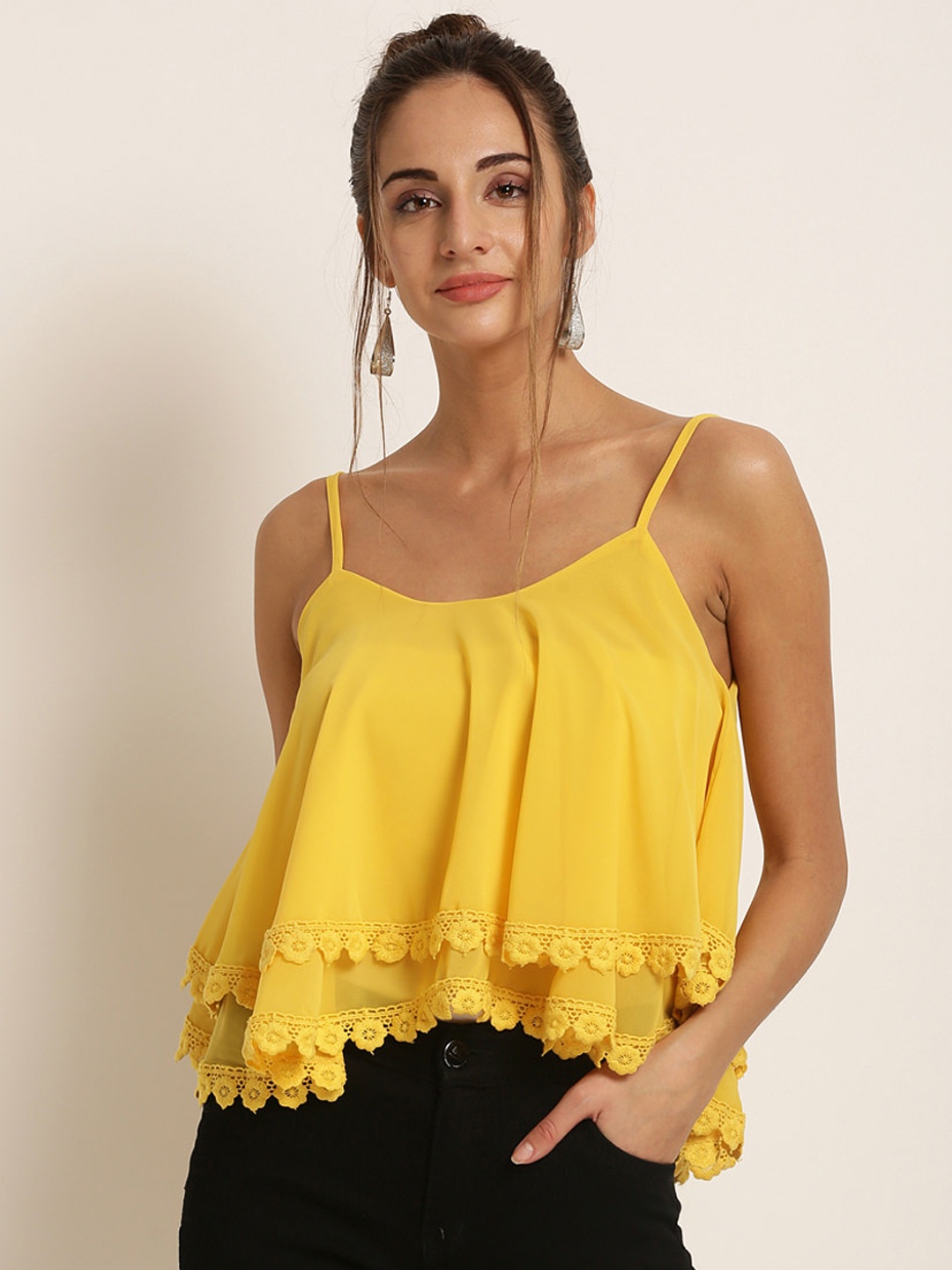 

Harpa Women Yellow Solid A-Line Top