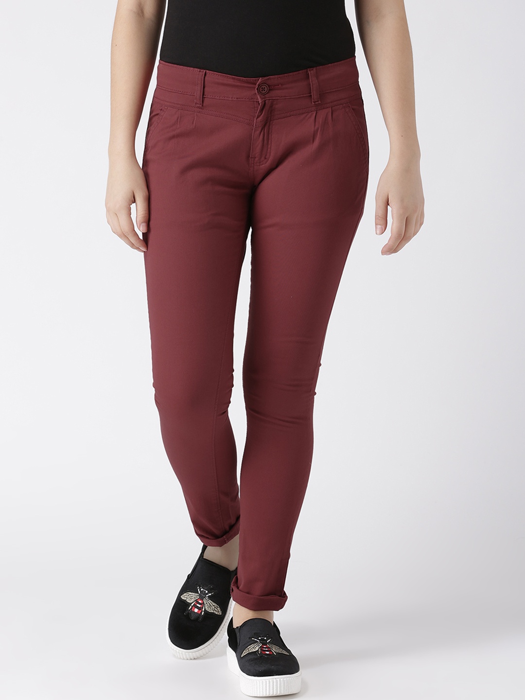 

Fashion Cult Women Maroon Slim Fit Solid Cigarette Trousers