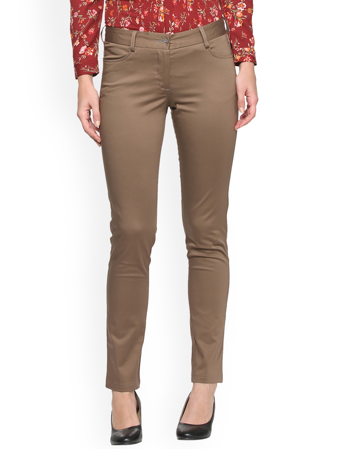 

Allen Solly Woman Women Brown Regular Fit Solid Cigarette Trousers