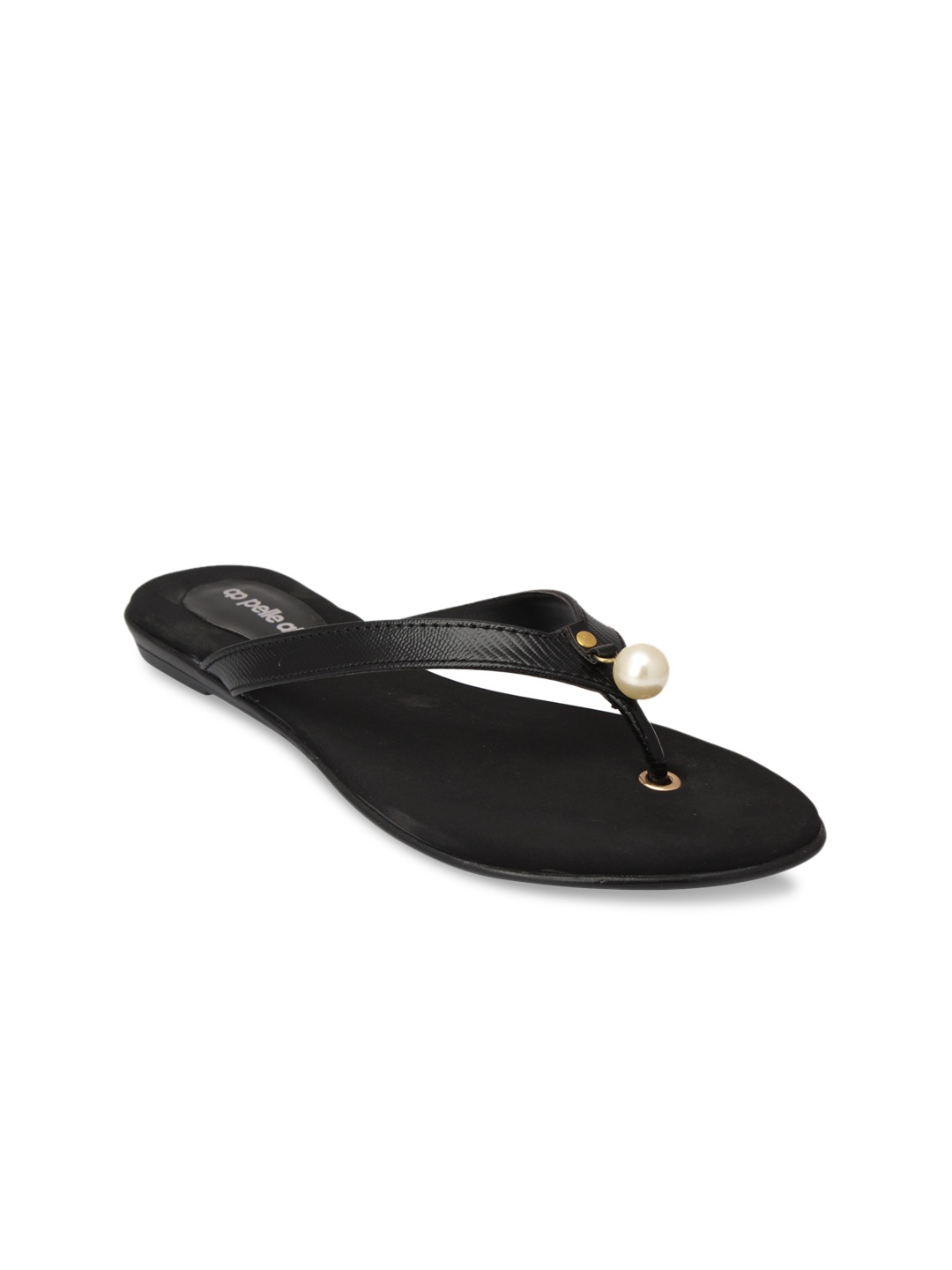 

pelle albero Women Black Solid Synthetic Open-Toed Flats