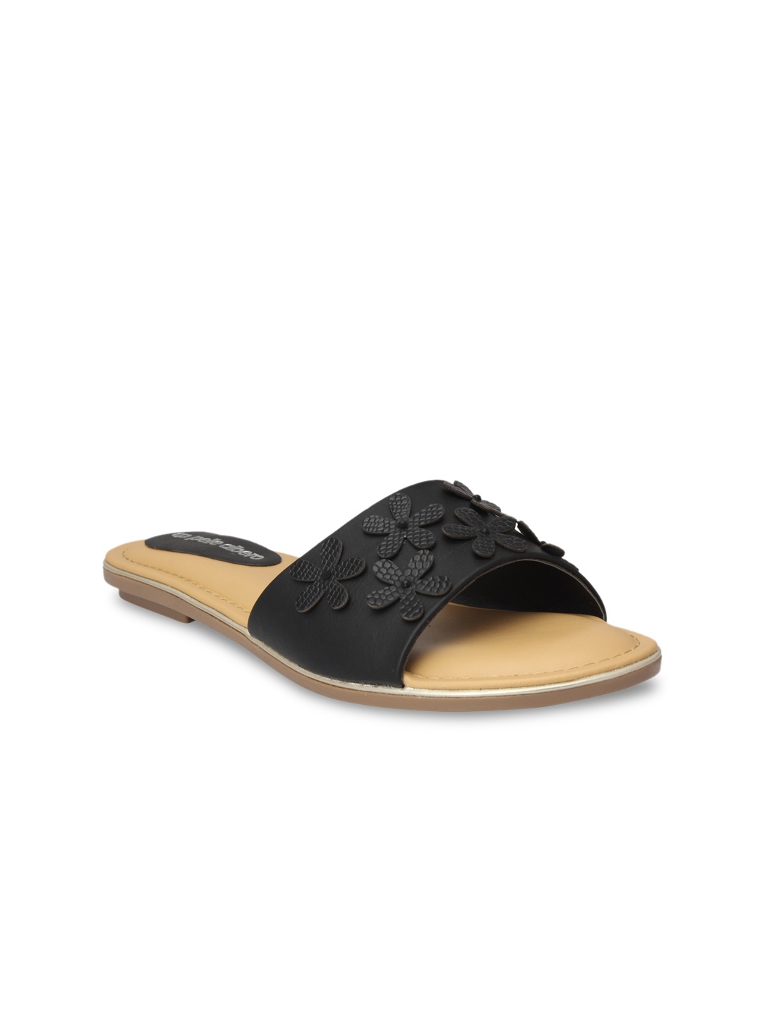 

pelle albero Women Black Solid Synthetic Open-Toed Flats