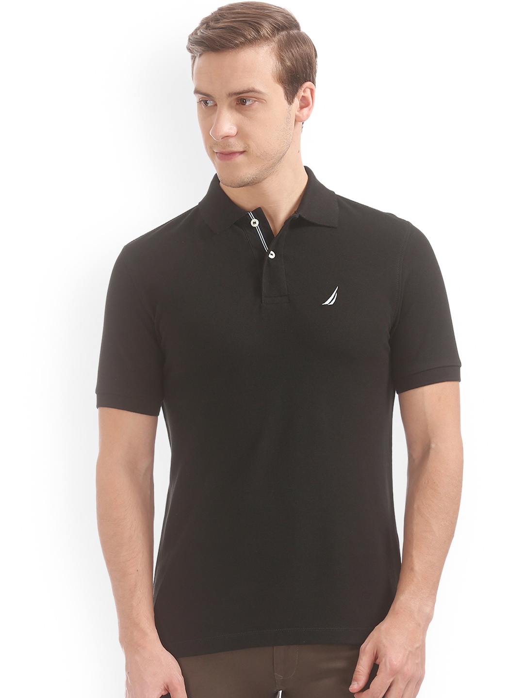 

Nautica Men Black Solid Polo Collar T-shirt