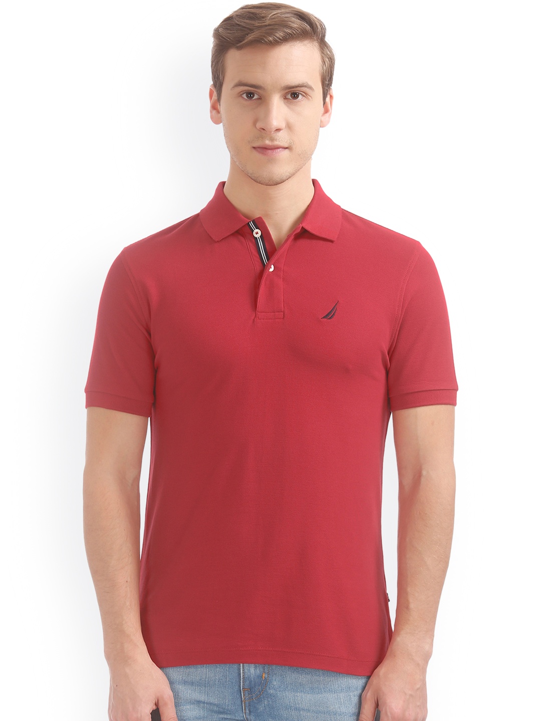 

Nautica Men Red Solid Polo Collar T-shirt