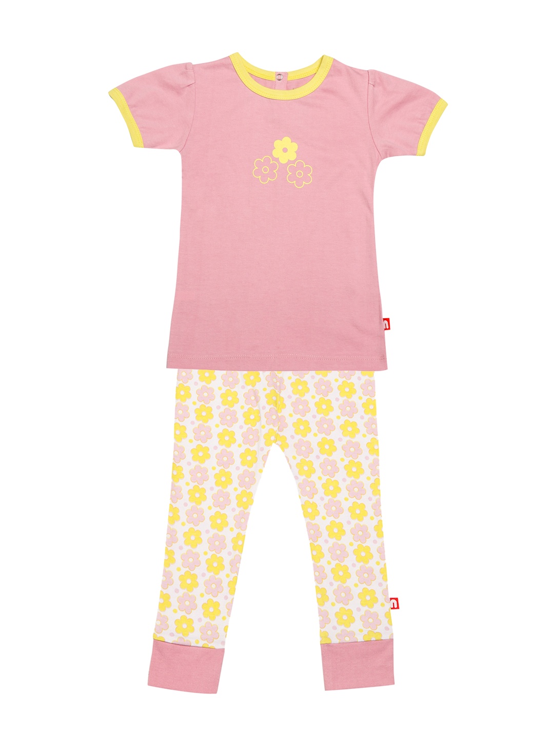 

Nino Bambino Girls Pink & Yellow Solid Organic Cotton T-shirt with Pyjamas