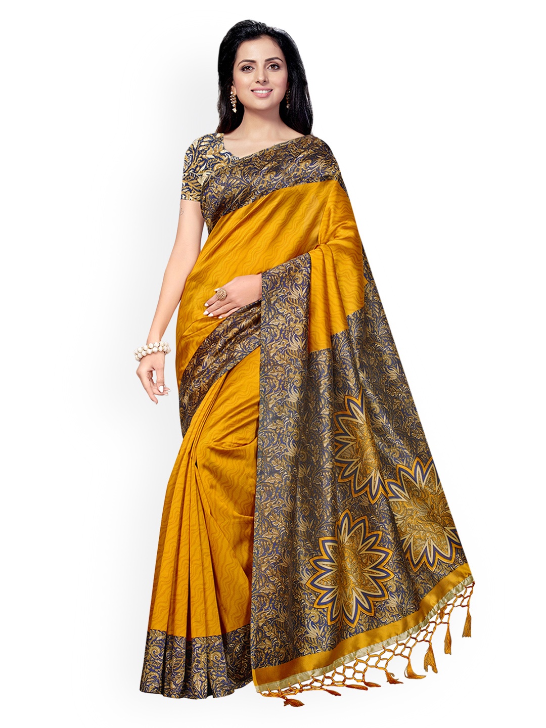 

Ishin Mustard Printed Saree