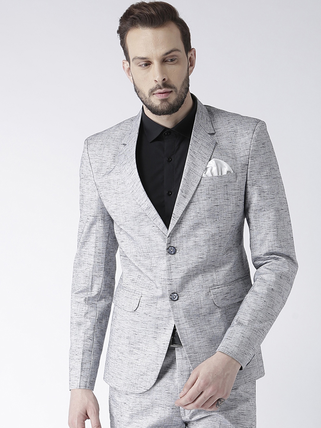 

Hangup Grey Solid Single-Breasted Linen Blazer