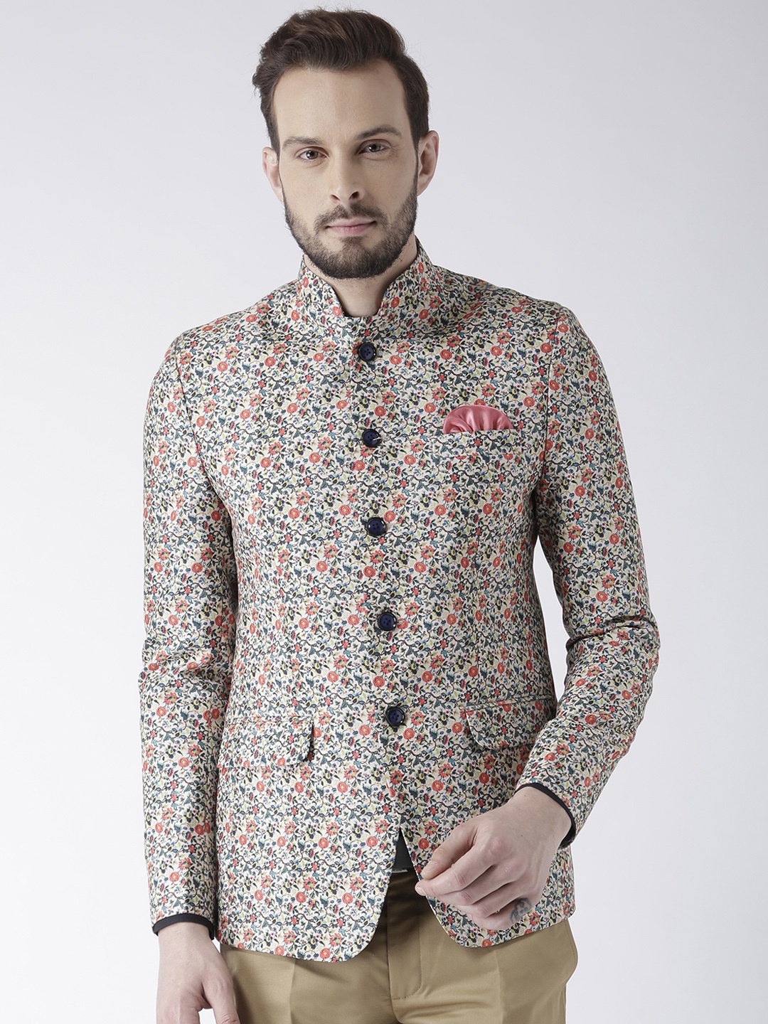 

Hangup Multicoloured Printed Single-Breasted Bandhgala Blazer, Multi