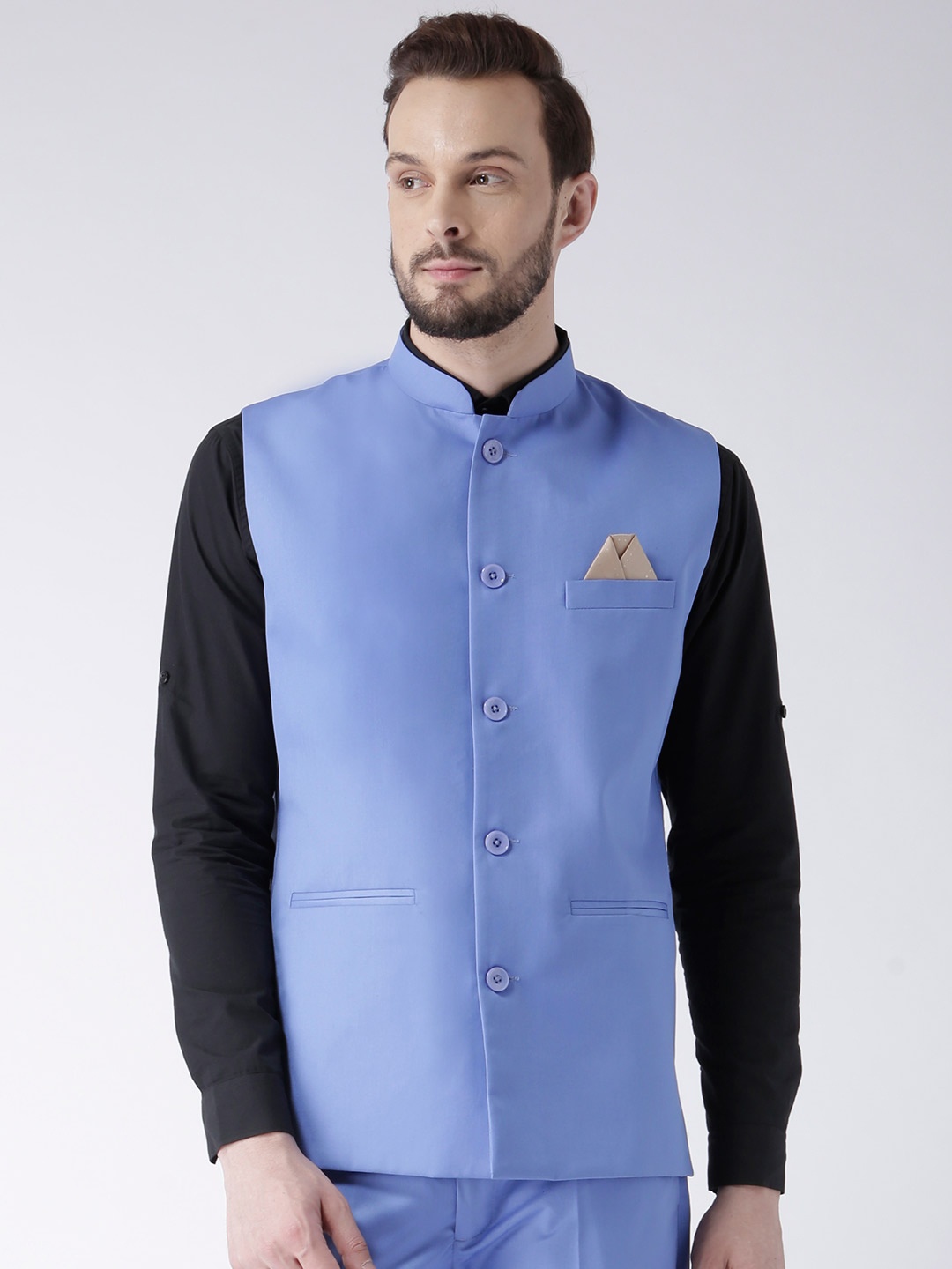 

Hangup Men Blue Solid Nehru Jacket