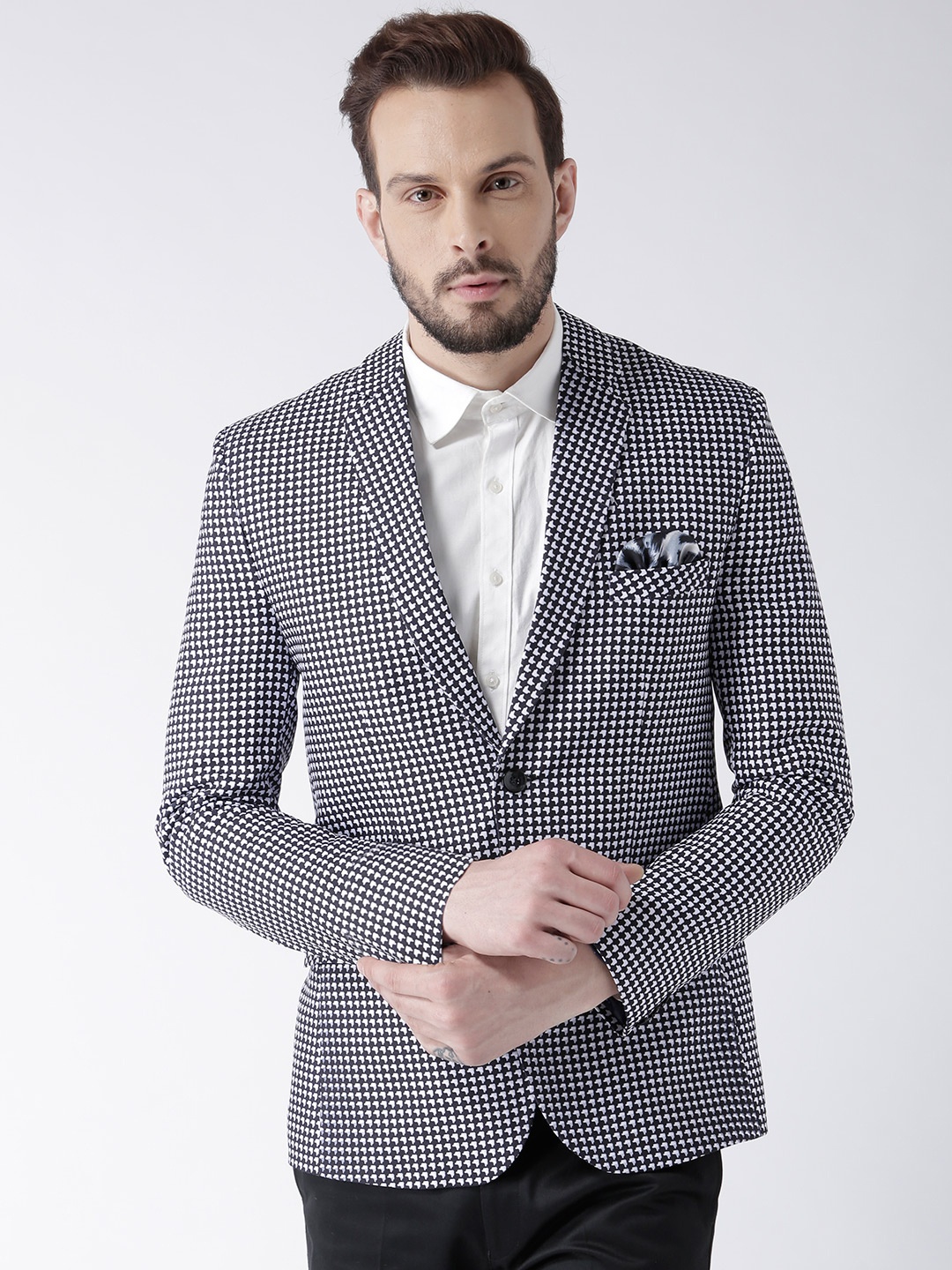 

Hangup White & Black Printed Single-Breasted Blazer