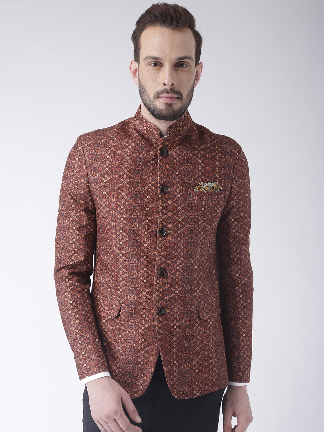 

Hangup Men Rust Printed Bandhgala