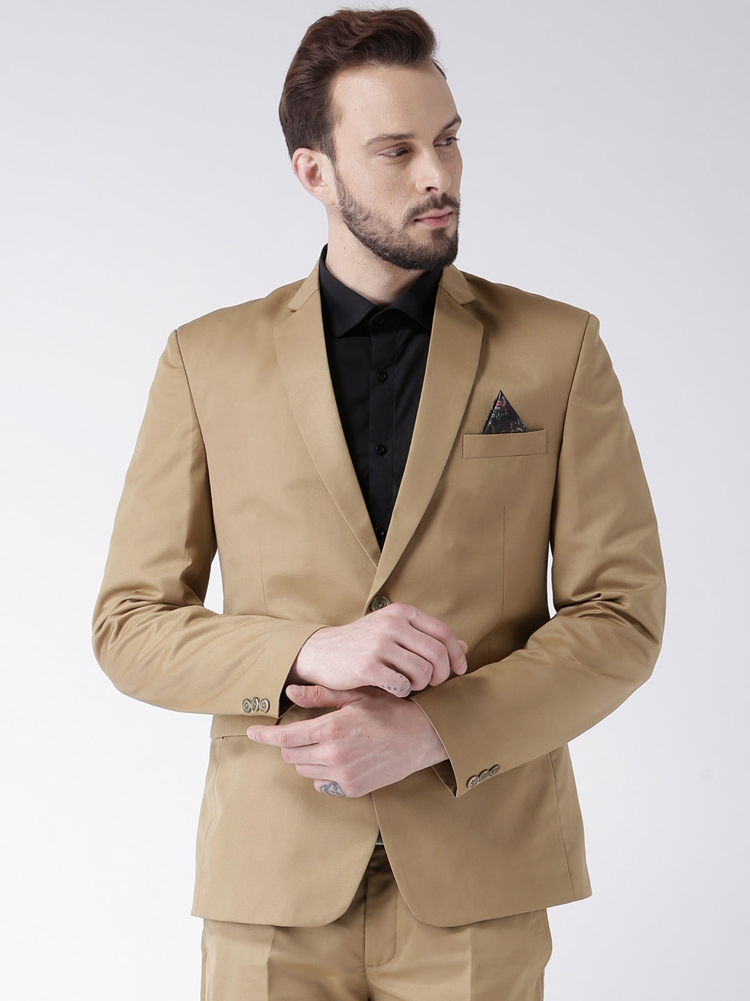 

Hangup Khaki Solid Single-Breasted Blazer