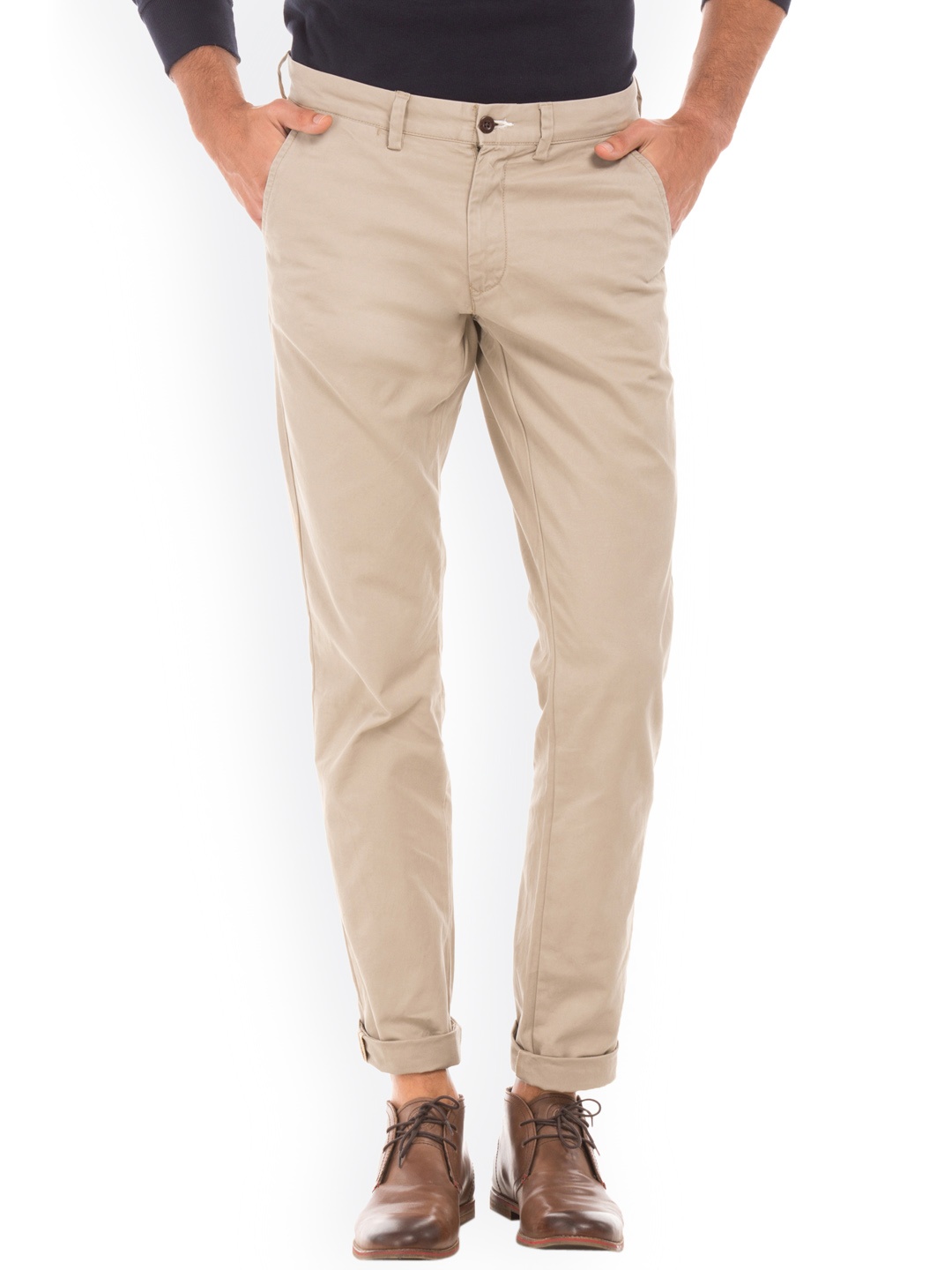 

GANT Men Beige Slim Fit Solid Regular Trousers