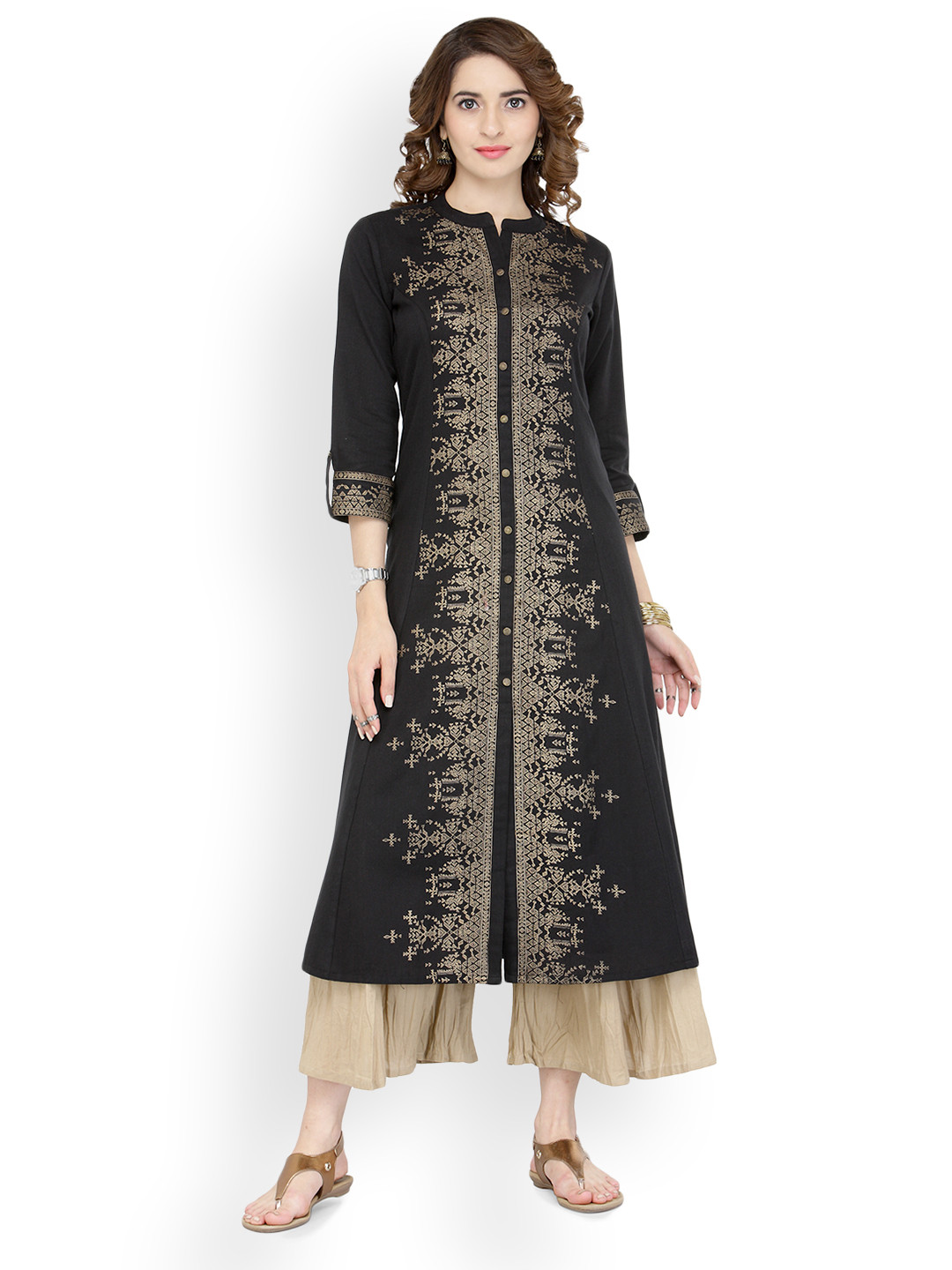 

Varanga Women Black & Beige Printed Kurta with Palazzos