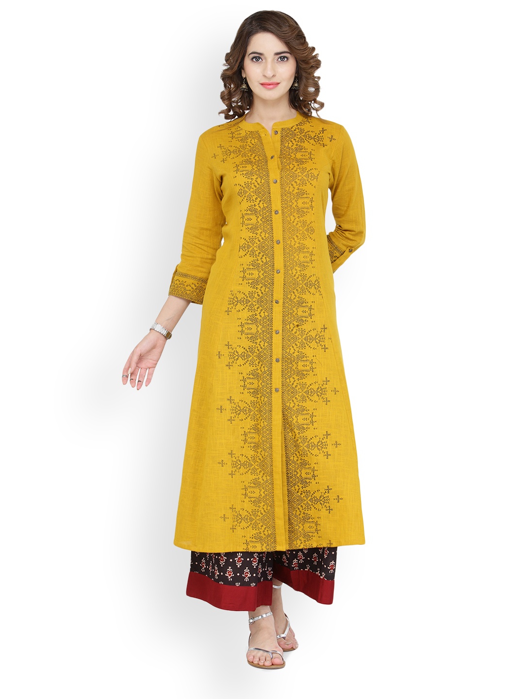 

Varanga Women Mustard & Brown Printed Kurta with Palazzos