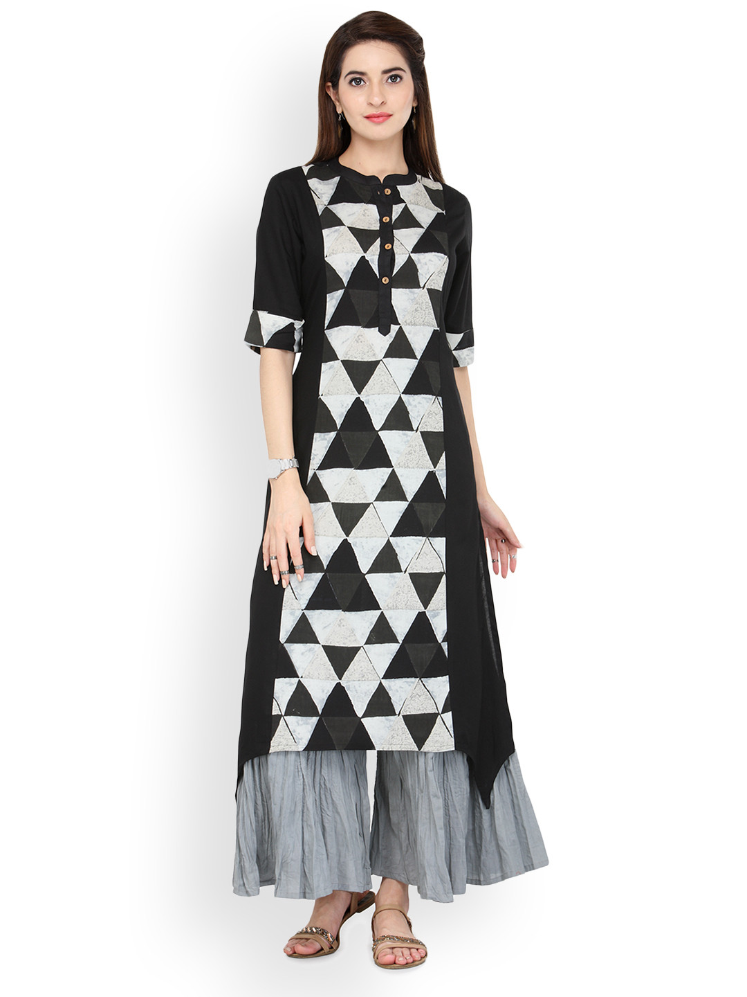 

Varanga Women Black & Grey Printed Kurta with Palazzos