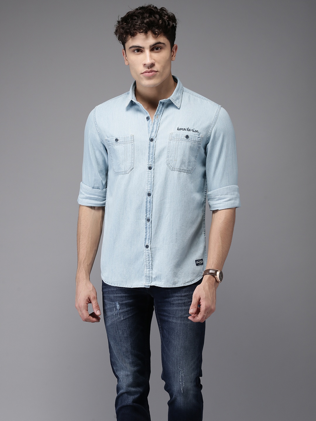 

Flying Machine Men Blue Regular Fit Faded Casual Shirt