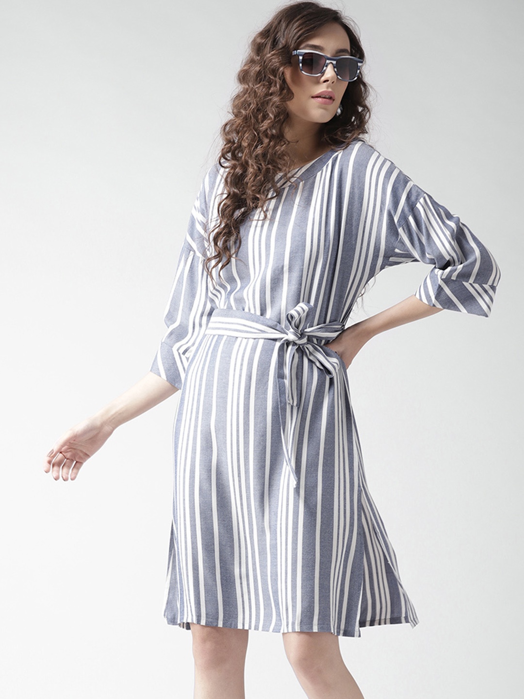 

Style Quotient Women Blue Striped A-Line Dress