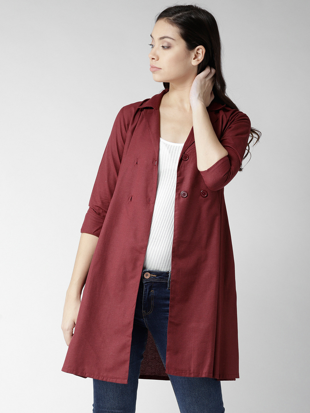 

Style Quotient by noi Women Maroon Solid Longline Tailored Jacket