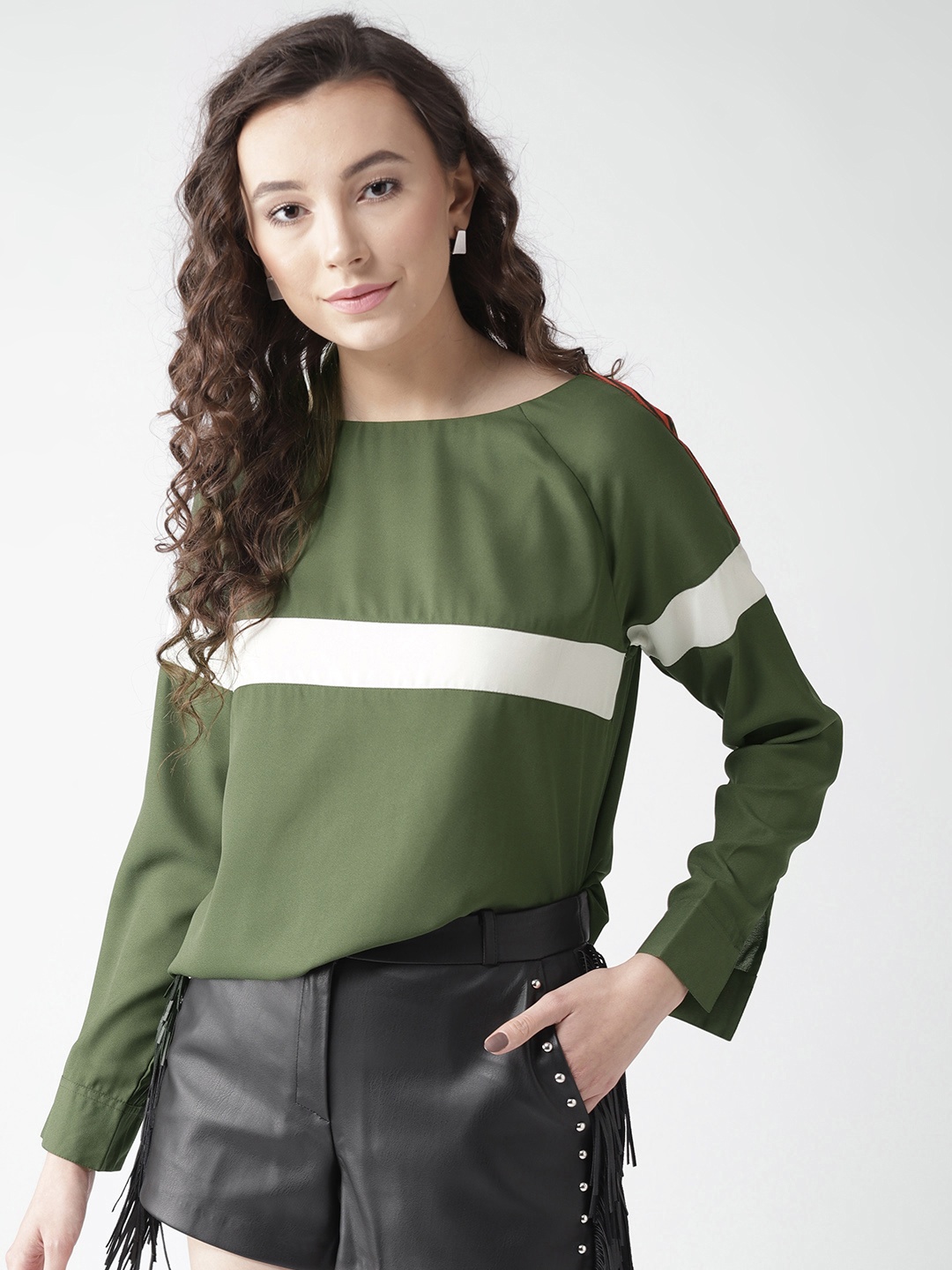 

Style Quotient by noi Women Olive Green Colourblocked Top