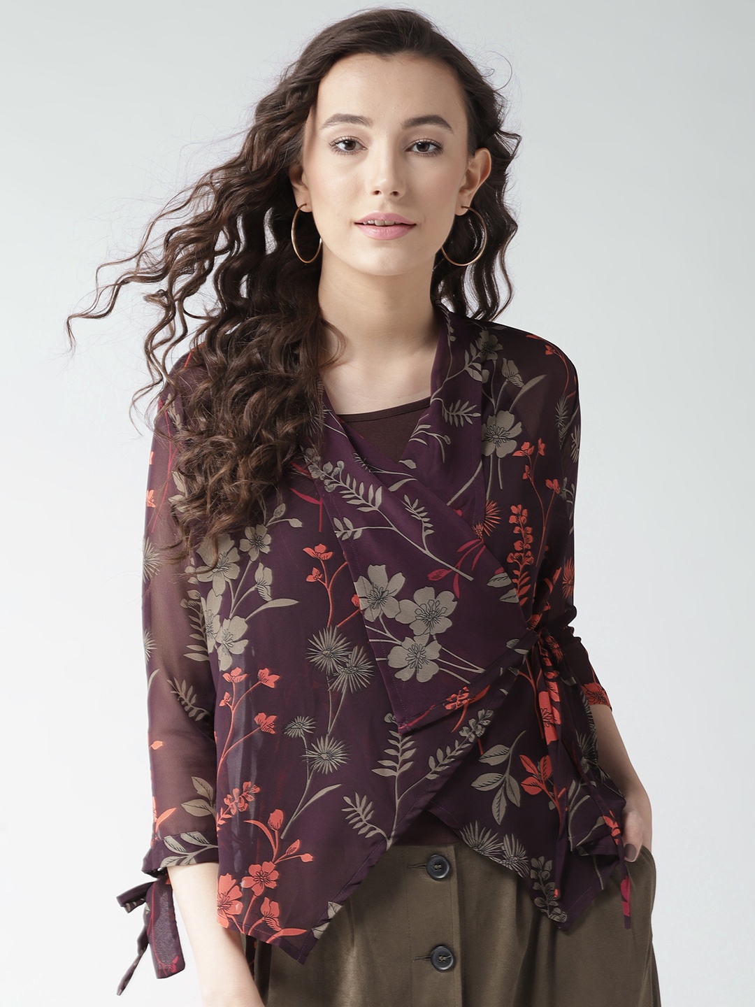 

Style Quotient by noi Women Burgundy Printed Wrap Top