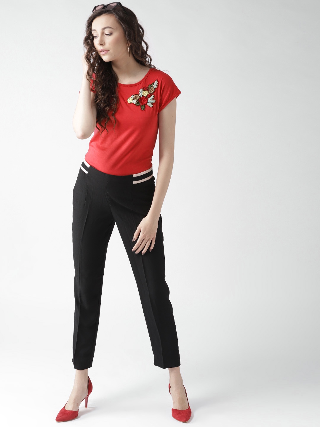 

Style Quotient Women Red Solid Pure Cotton Top