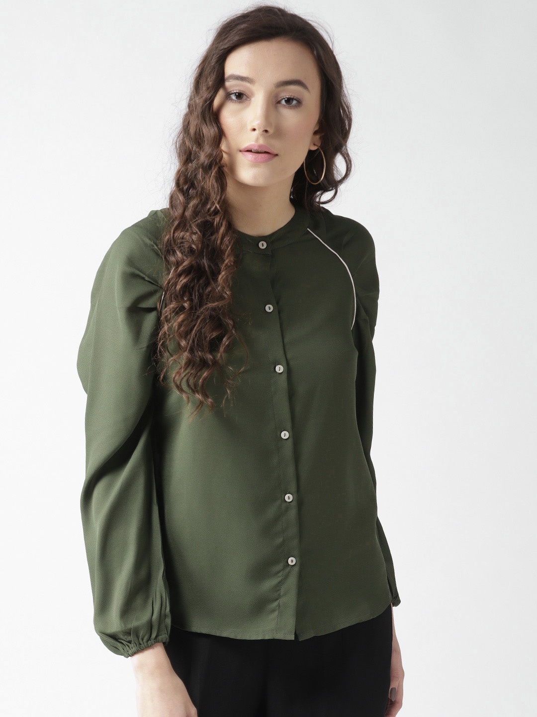 

Style Quotient by noi Women Olive Green Contemporary Fit Solid Casual Shirt