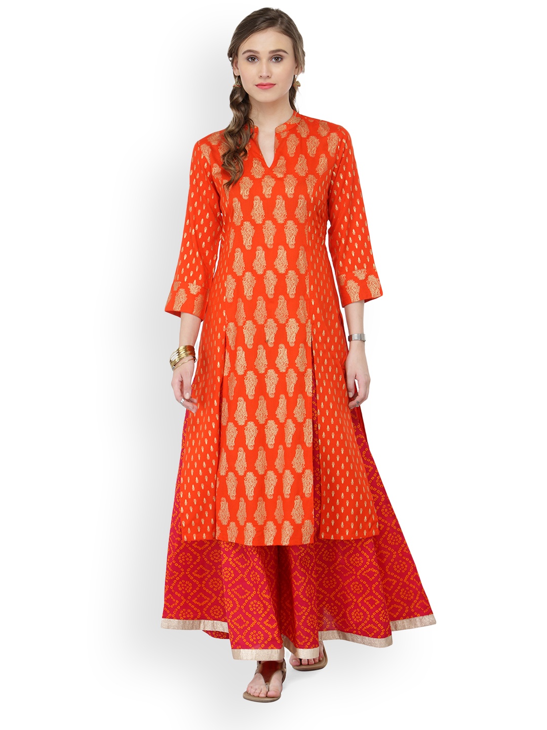 

Varanga Women Orange Printed Kurta with Palazzos
