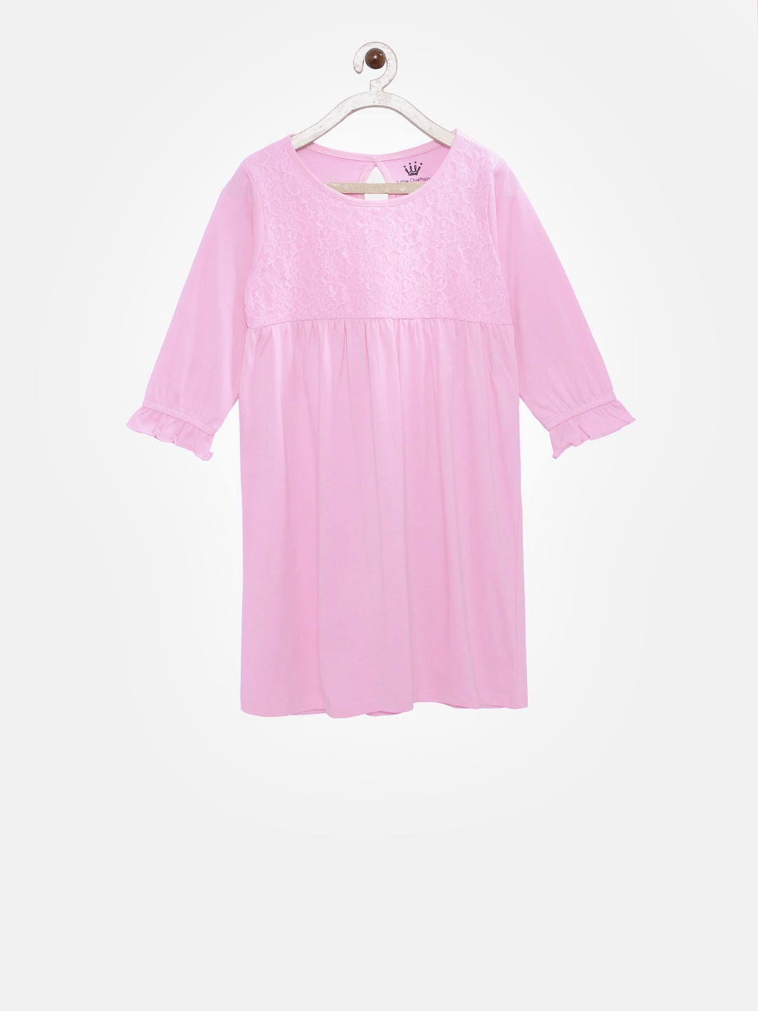 

Little Chieftains Girls Pink Self Design Empire Dress