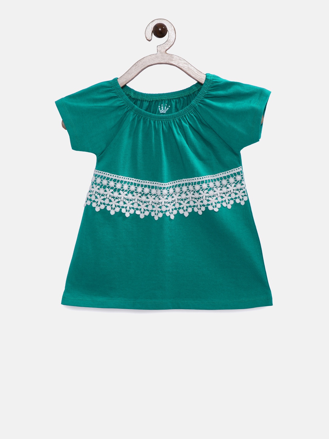 

Little Chieftains Girls Teal Green Solid A-Line Pure Cotton Top
