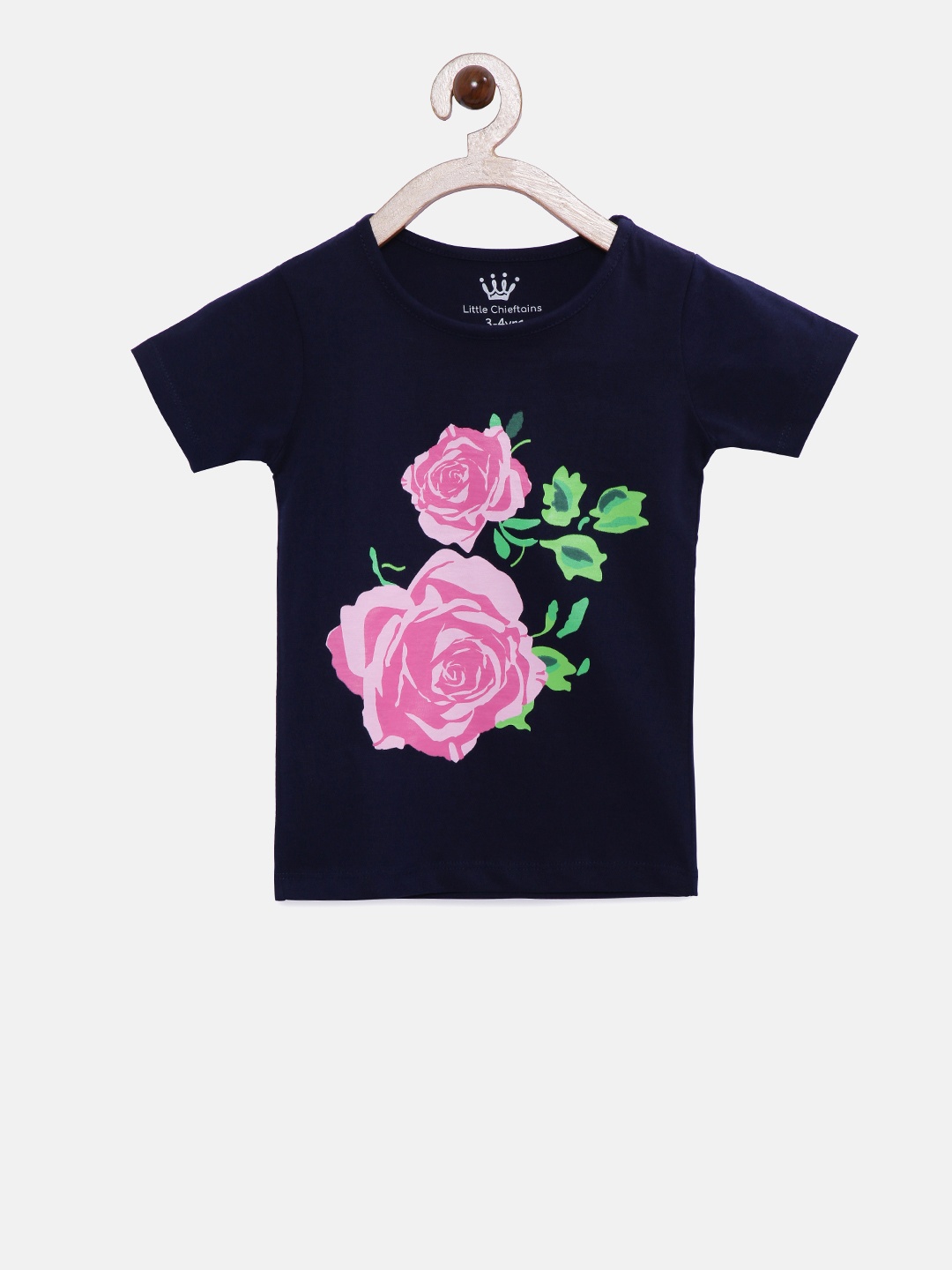 

Little Chieftains Girls Navy Blue Printed Round Neck T-shirt