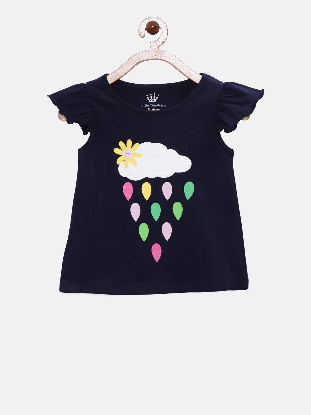 

Little Chieftains Girls Navy Blue Printed Top